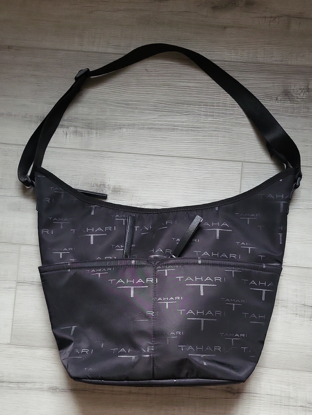 Tahari Black Logo Shoulder Messenger Bag